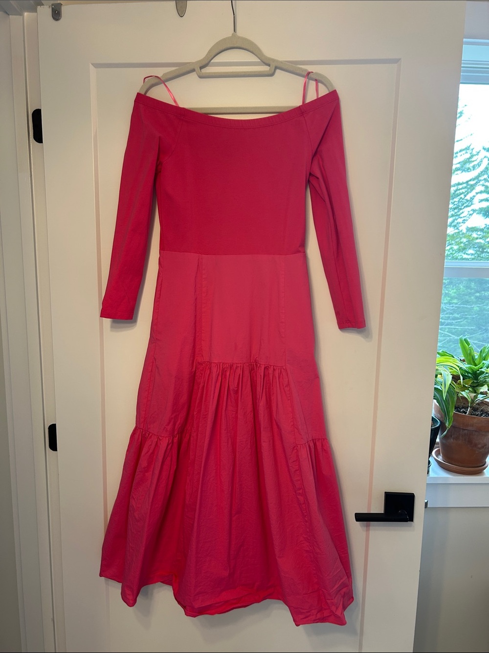 Tuckernuck Fuchsia Off-Shoulder Long Sleeve Midi Dress